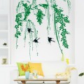 Flying Swallow In Green Willow Wall Sticker